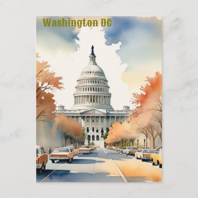 Postal acuarela de Washington DC Vintage (Anverso)