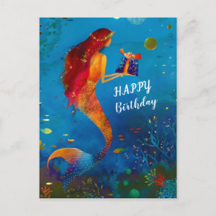 Postal Acuarela Deep Blue Sea Purpurina Mermaid