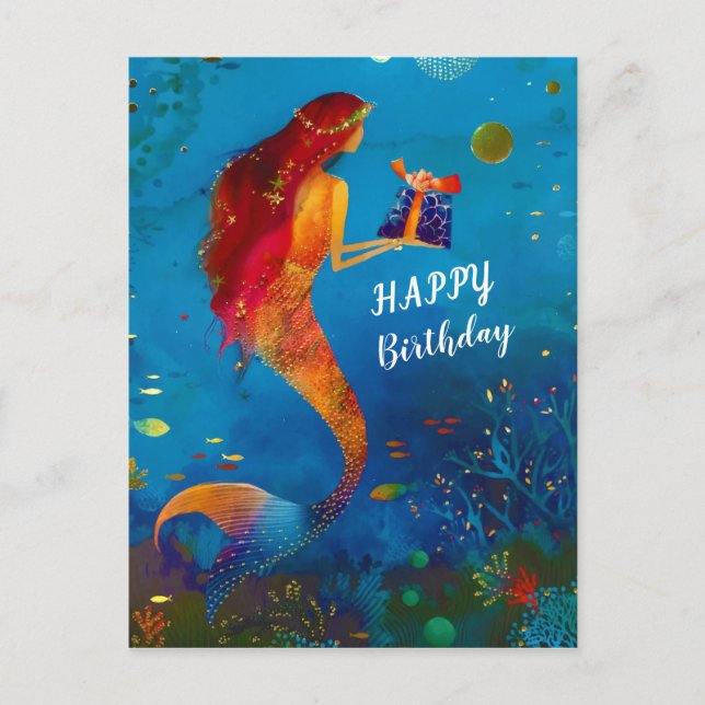 Postal Acuarela Deep Blue Sea Purpurina Mermaid (Anverso)