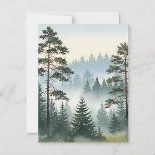 Postal Acuarela del bosque de pinos