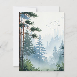 Postal Acuarela del bosque de pinos
