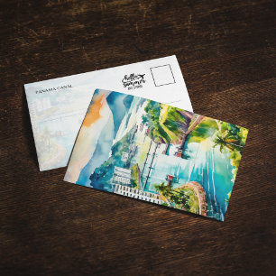 Postal acuarela del Canal de Panamá