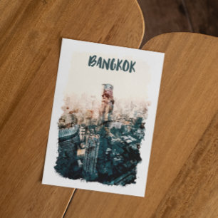 Postal Acuarela del Cityscape de Bangkok