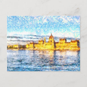 Postal Acuarela del Danubio de Budapest