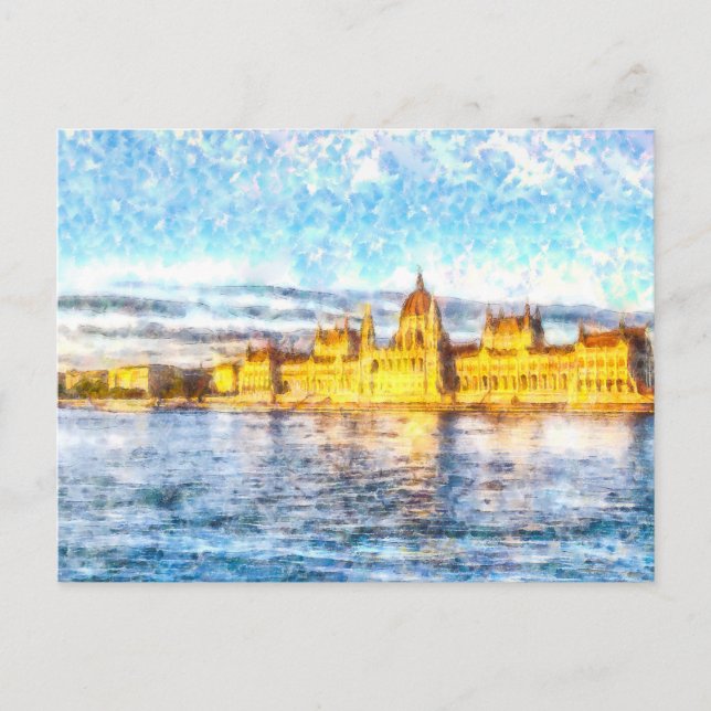 Postal Acuarela del Danubio de Budapest (Anverso)