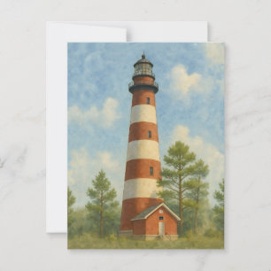 Postal Acuarela del faro de Assateague