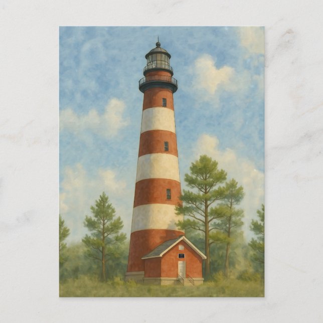 Postal Acuarela del faro de Assateague (Anverso)