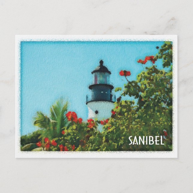 Postal acuarela del faro de Sanibel Florida (Anverso)