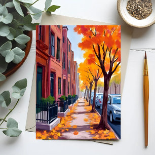 Postal Acuarela del follaje de otoño de Boston