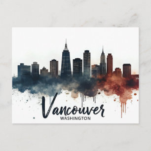Postal Acuarela del horizonte de Vancouver, estado de Was