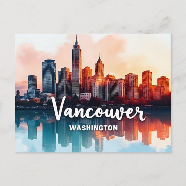 Postal Acuarela del horizonte de Vancouver, estado de Was (Anverso)