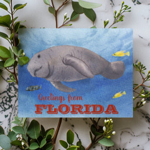 Postal Acuarela del manatí de Florida bajo el agua