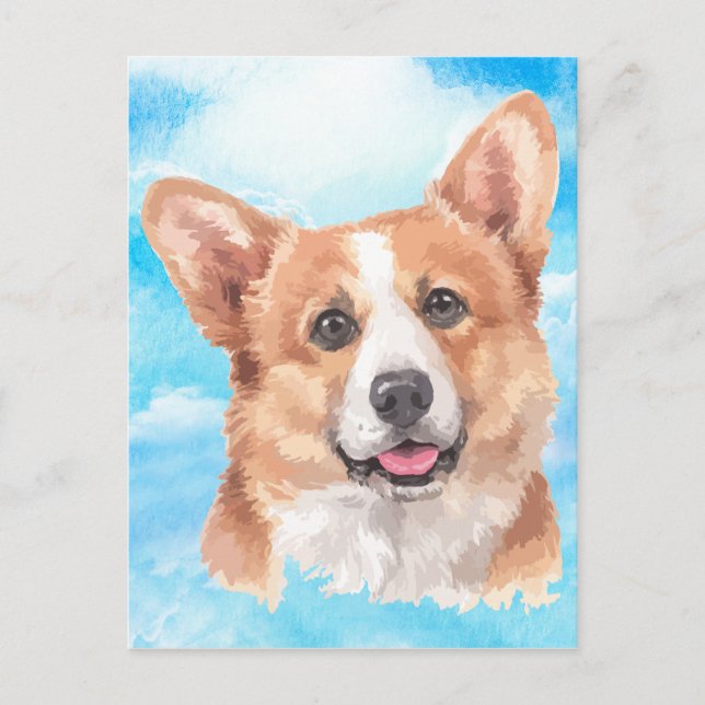 Postal Acuarela del mascota del perro del Corgi Galés del (Anverso)