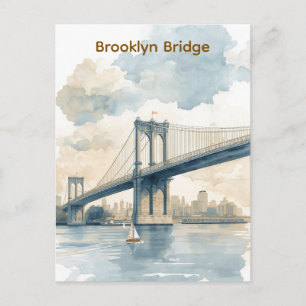 Postal Acuarela del puente de Brooklyn 