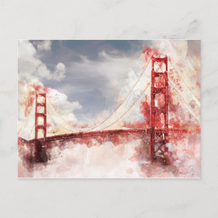 Postal acuarela del puente Golden Gate de San Francisco