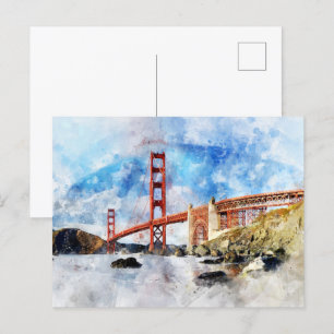 Postal acuarela del puente Golden Gate en San Francisco