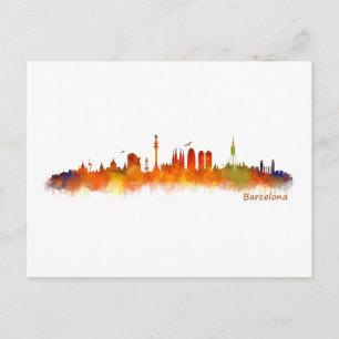 Postal acuarela del Skyline de Barcelona v02