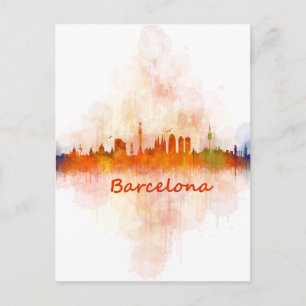 Postal acuarela del Skyline de Barcelona v04