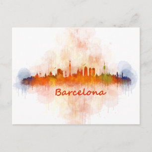 Postal acuarela del Skyline de Barcelona v04