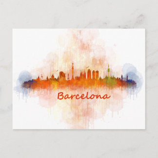 Postal acuarela del Skyline de Barcelona v04