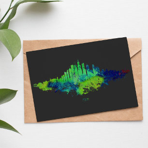 Postal Acuarela del Skyline de Chicago en azul y cal