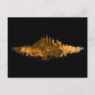 Postal Acuarela del Skyline de Chicago en naranja