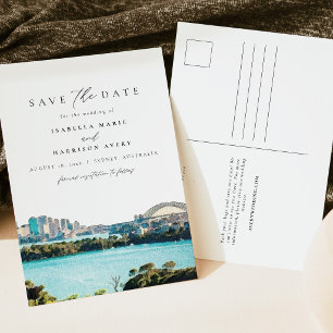 Postal Acuarela Destino de la silueta de Sydney Australia