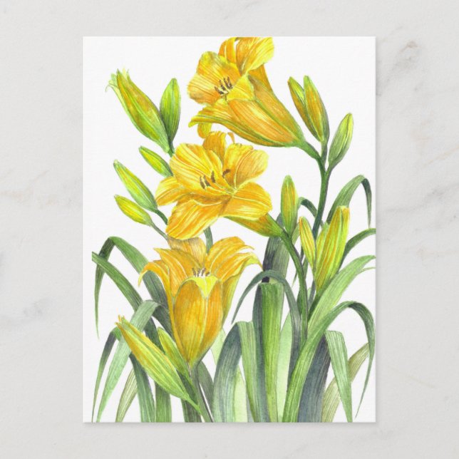 Postal Acuarela Día Amarillo Lilies Ilustracion Floral (Anverso)