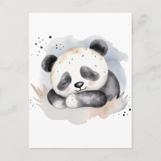 Postal Acuarela Dormida Baby Panda Bear (Anverso)