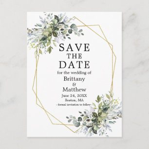 Postal Acuarela Dusty Blue Green Save The Date