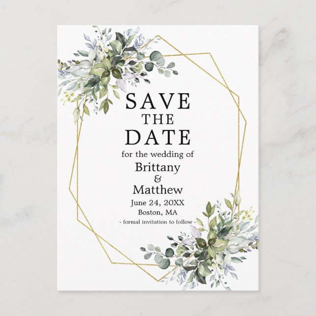 Postal Acuarela Dusty Blue Green Save The Date (Anverso)