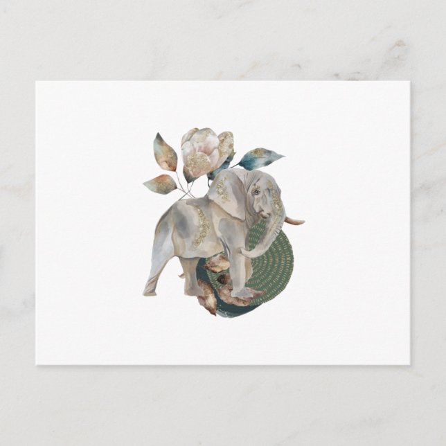 Postal Acuarela elefante tropical animal (Anverso)