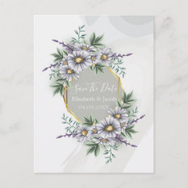 Postal Acuarela Elegante Morado Floral Guardar la fecha