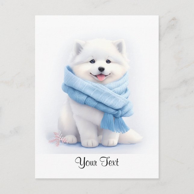 Postal Acuarela Estadounidense Eskimo Puppy Dog Personali (Anverso)