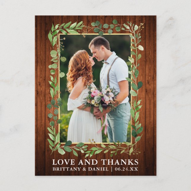 Postal Acuarela Eucalipto Madera Oro Amor y Gracias (Anverso)