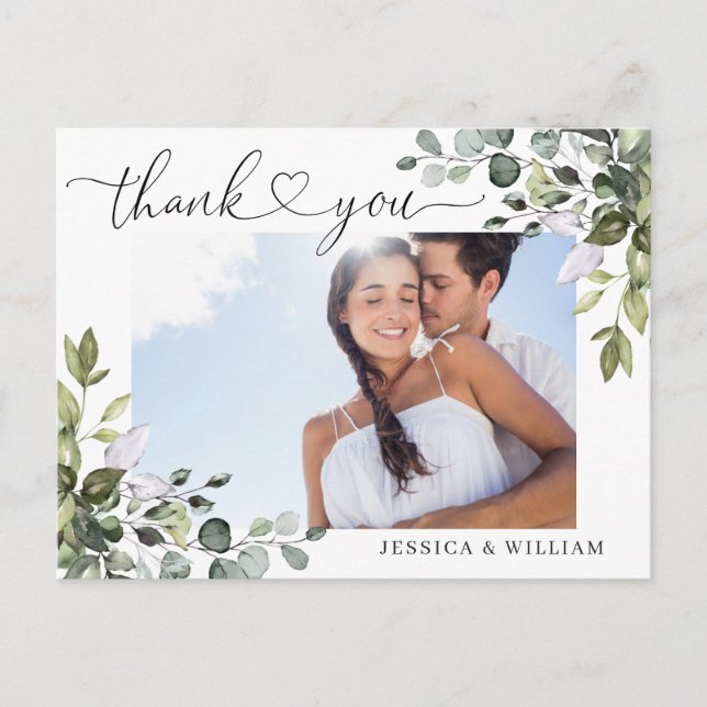 Postal Acuarela Eucalyptus Boda Foto Gracias (Anverso)
