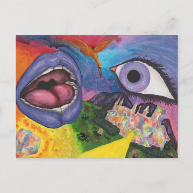 Postal Acuarela Fantasía Dimensiones Mujer Opal Surreal (Anverso)