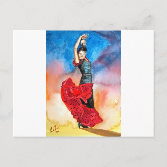 Postal acuarela FLAMENCO DANCER (Anverso)