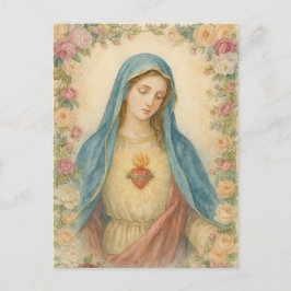 Postal Acuarela Floral Bendita Madre María Católica