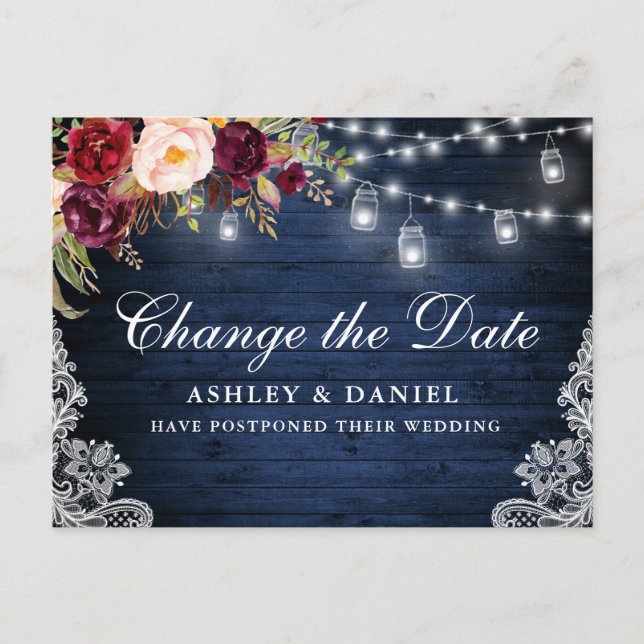 Postal Acuarela Floral Blue Wood Jars Cambiar La Fecha (Anverso)