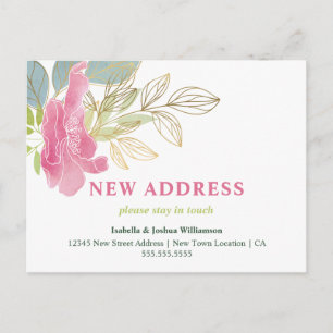 Postal Acuarela floral bonita   Anuncio de mudanza