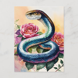 Postal Acuarela floral de arte de serpientes