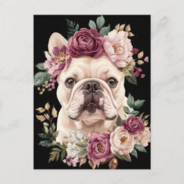 Postal Acuarela floral de Bulldog Francés