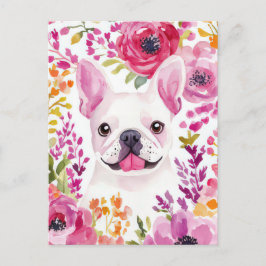 Postal Acuarela floral de Bulldog Francés