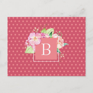 Postal Acuarela floral inicial personalizada puntos rosad