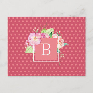 Postal Acuarela Floral Inicial Personalizada Puntos Rosad