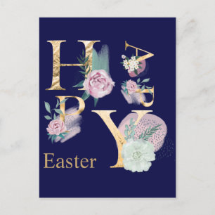 Postal Acuarela floral moderna con letras de Relieve meta