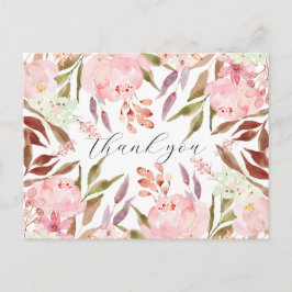Postal Acuarela Floral Peonía Rosa Agradecimiento