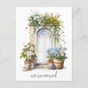 Postal Acuarela Floral Puerta Nos Mudamos Nueva Casa Muda