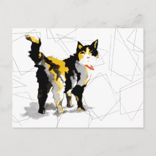 Postal Acuarela Formas geométricas de gato calico